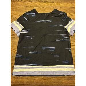 Banana Republic Top Crew Neck Boxy Style Size Large Black Blue White Silky Feel